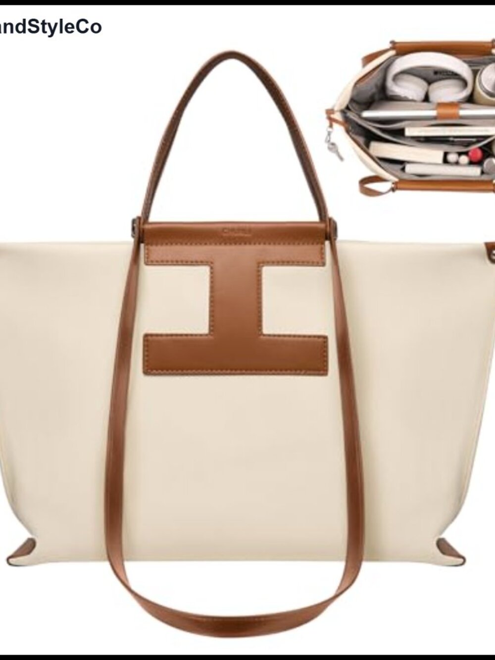 15.6" Laptop Tote PU Leather Canvas-Textured Work Bag
